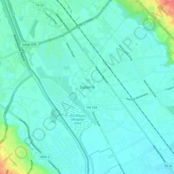 Socorro topographic map, elevation, terrain