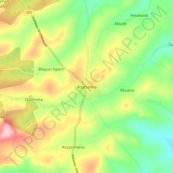 Asesewa topographic map, elevation, terrain