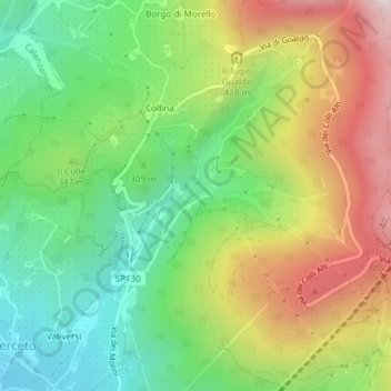 Budello di Monte Morello topographic map, elevation, terrain