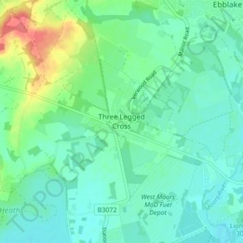 Three Legged Cross topographic map, elevation, terrain