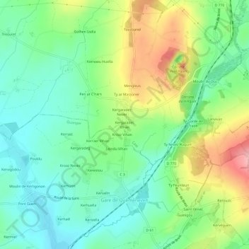 Kergaradec Vihan topographic map, elevation, terrain