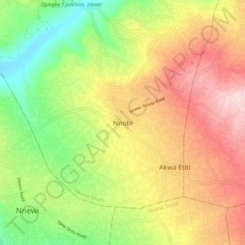 Nnobi topographic map, elevation, terrain
