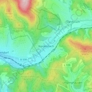 Kredenbach topographic map, elevation, terrain