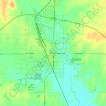 Parsons topographic map, elevation, terrain
