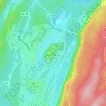 Mont Paradis topographic map, elevation, terrain