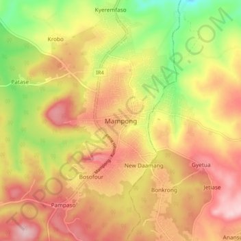 Mampong topographic map, elevation, terrain