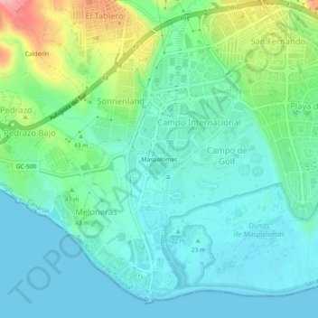 Maspalomas topographic map, elevation, terrain