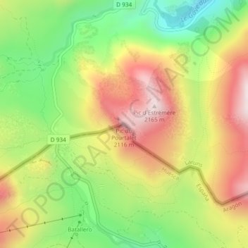 Pic du Pourtalet topographic map, elevation, terrain