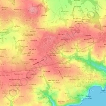 Kerhourlo topographic map, elevation, terrain