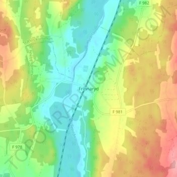 Frinnaryd topographic map, elevation, terrain