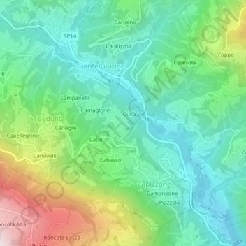 Fenile topographic map, elevation, terrain