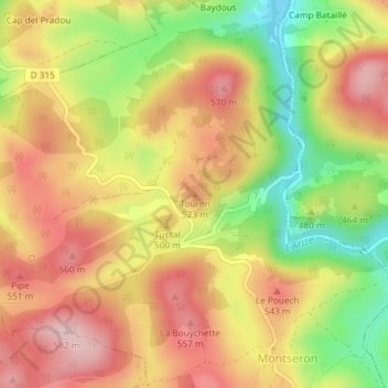 Touron topographic map, elevation, terrain