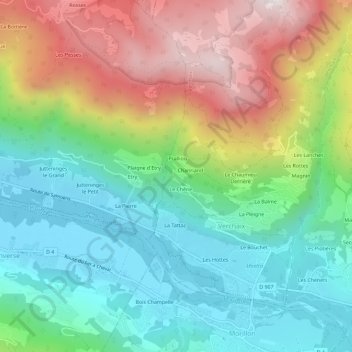Le Frêne topographic map, elevation, terrain