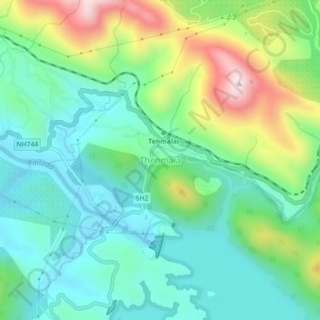 Thenmala topographic map, elevation, terrain