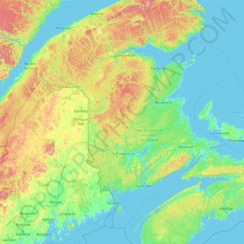 Nouveau-Brunswick topographic map, elevation, terrain