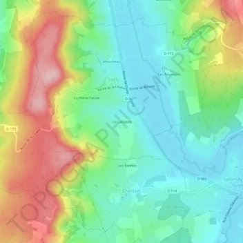 Les Jandots topographic map, elevation, terrain