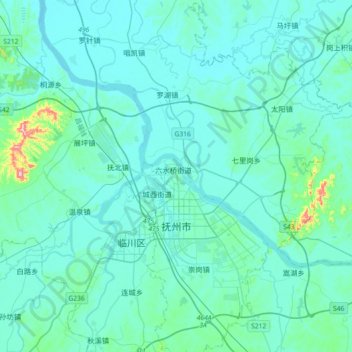 Fuzhou topographic map, elevation, terrain