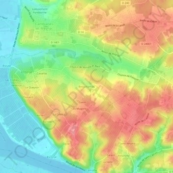 Beauchamps topographic map, elevation, terrain