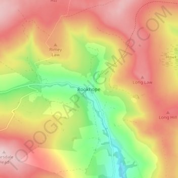 Rookhope topographic map, elevation, terrain