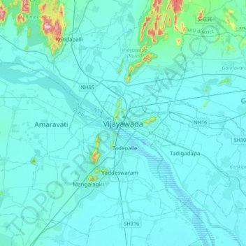 Vijayawada topographic map, elevation, terrain