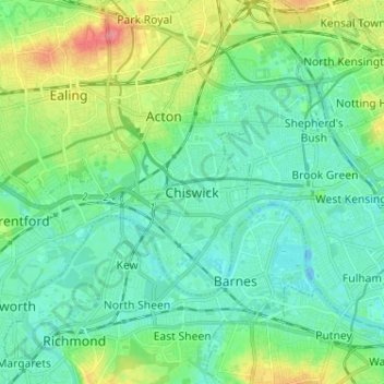 Chiswick topographic map, elevation, terrain