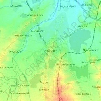 Hindupur topographic map, elevation, terrain