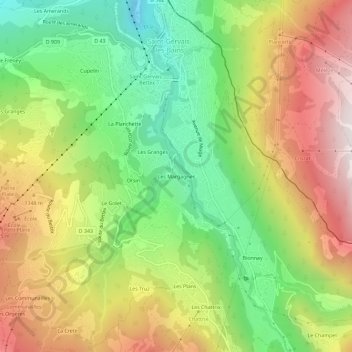 Les Margagnes topographic map, elevation, terrain