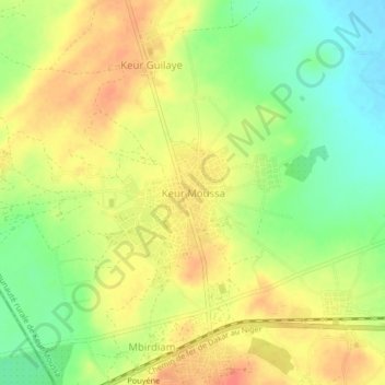 Keur Moussa topographic map, elevation, terrain
