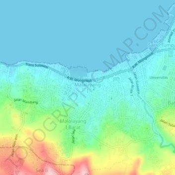 Malalayang I topographic map, elevation, terrain