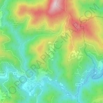 Sauveplane topographic map, elevation, terrain