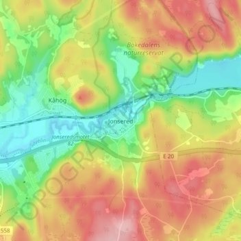 Jonsered topographic map, elevation, terrain