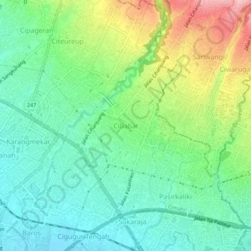 Cibabat topographic map, elevation, terrain