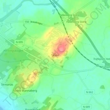 Skrea topographic map, elevation, terrain