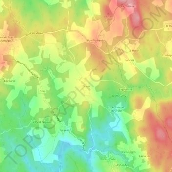 Peyrat topographic map, elevation, terrain
