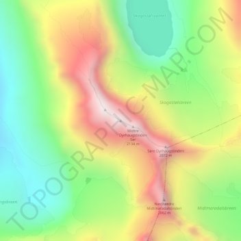 Midtre Dyrhaugstinden Nord topographic map, elevation, terrain