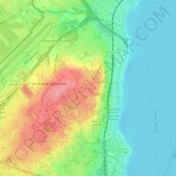 Pregny topographic map, elevation, terrain