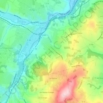Éveux topographic map, elevation, terrain