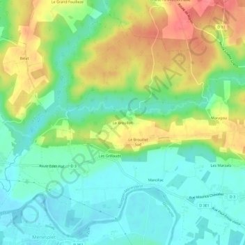 Le Brouillet topographic map, elevation, terrain