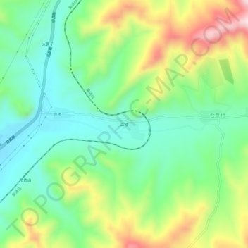 二地 topographic map, elevation, terrain