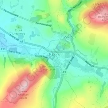 St Johns topographic map, elevation, terrain