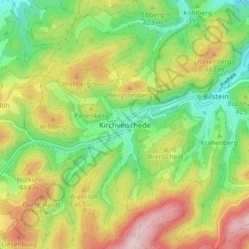 Kirchveischede topographic map, elevation, terrain
