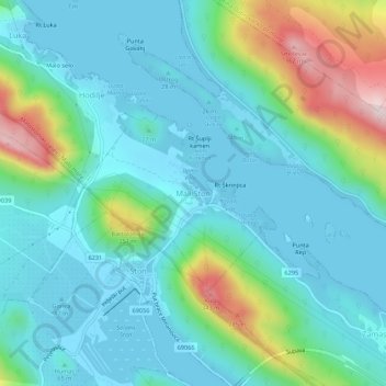Mali Ston topographic map, elevation, terrain