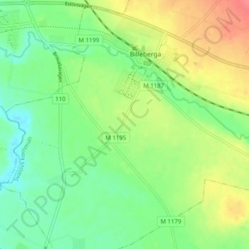 Billeberga tre topographic map, elevation, terrain