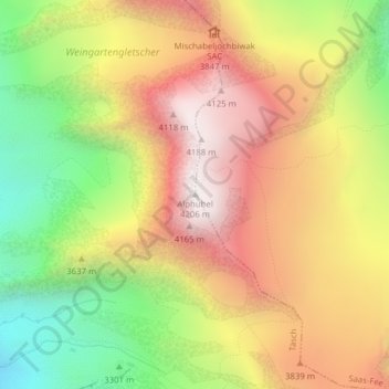 Alphubel topographic map, elevation, terrain