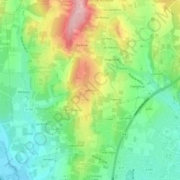 Salornay topographic map, elevation, terrain