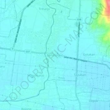 Bendungan topographic map, elevation, terrain
