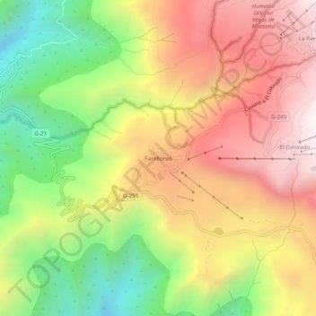 Farellones topographic map, elevation, terrain