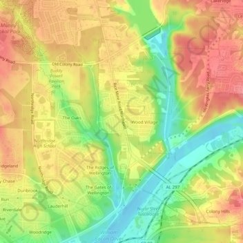 Wood Villas topographic map, elevation, terrain