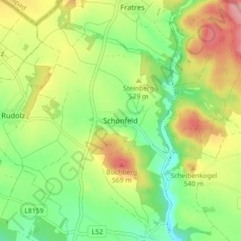 Schönfeld topographic map, elevation, terrain