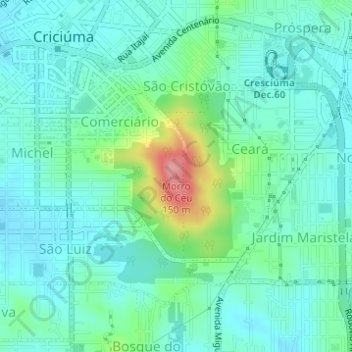 Morro do Céu topographic map, elevation, terrain